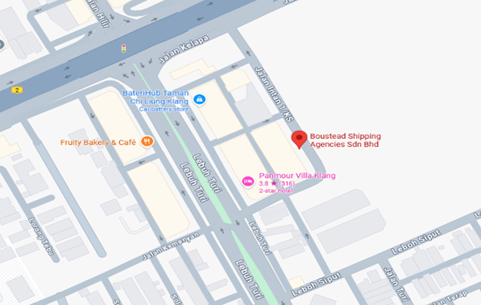 Map showing Boustead Shipping Agencies office in Klang