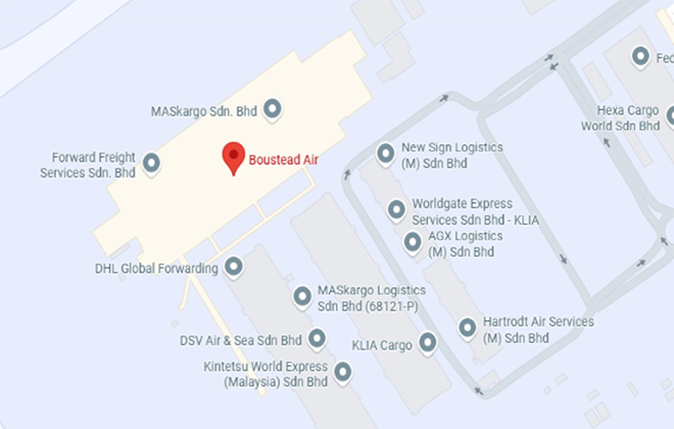 Map showing Boustead Shipping Agencies Air Team office at KLIA